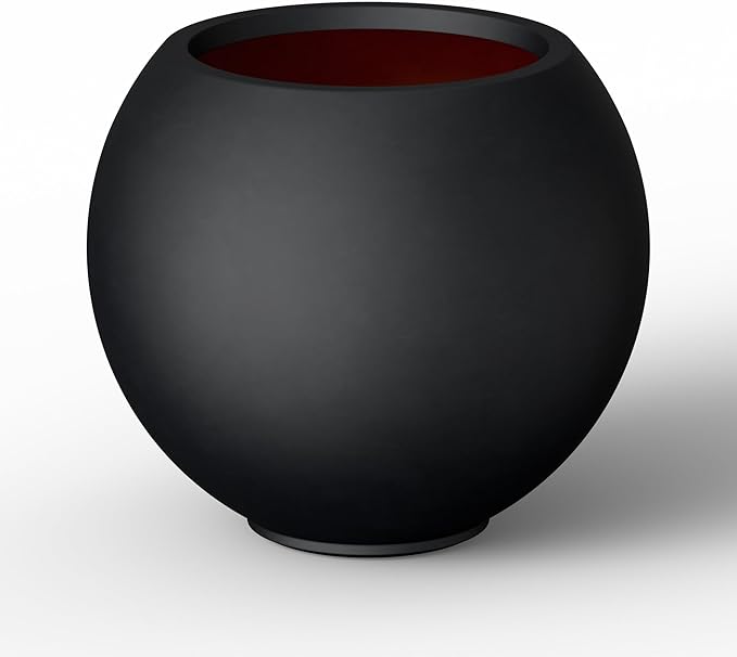 Kante Round Concrete Flower Pot, 19.3 Inch Dia (14" Opening) Sphere Shape Design Planter with Drainage Hole and Rubber Plug for Indoor & Outdoor Plants, Black Finish with Painted Interior