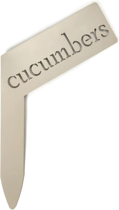 Planter Size Small Metal Garden Plant Vegetable Flower or Herb Markers 13.5 Inches Tall (cucumbers, Cream)
