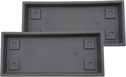 The HC Companies 17.5 Inch Venetian Rectangular Plant Saucer, Lightweight UV-Resistant Plastic Outdoor & Indoor Flower Pot Tray, 2-Pack Plant Pot Trays for Garden & Home Decor, Warm Gray