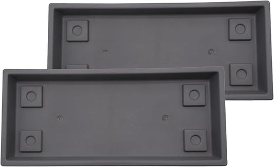 The HC Companies 17.5 Inch Venetian Rectangular Plant Saucer, Lightweight UV-Resistant Plastic Outdoor & Indoor Flower Pot Tray, 2-Pack Plant Pot Trays for Garden & Home Decor, Warm Gray