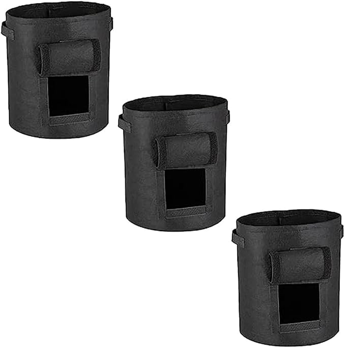 Ulalaza 3PCS Potato Grow Bags with Flap Plant Grow Bags Fabric Multi Ribbon Potato Bag Tomato Vegetable Growth Non-Woven Felt Planting Bag Transparent