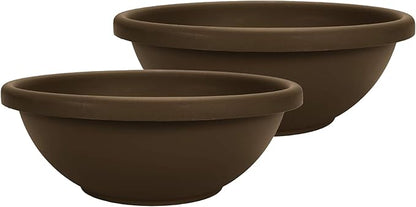 The HC Companies 15.5 Inch Shallow Garden Bowl Plant Pot with Drainage, Lightweight UV-Resistant Plastic Planters for Succulents, Herbs & More, 2-Pack Planters for Indoor Outdoor Home Decor, Chocolate