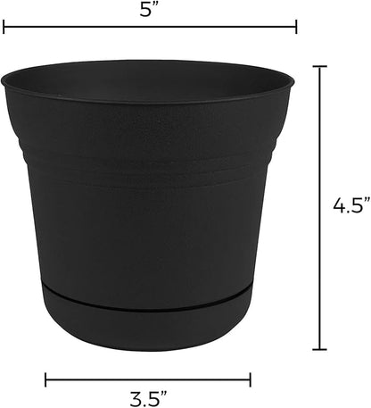 Bloem 010280 Saturn Planter with Saucer, 5", Black (SP0500), 5"