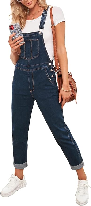 Vetinee Womens Classic Adjustable Straps Pockets Denim Bib Overalls Jeans Pants