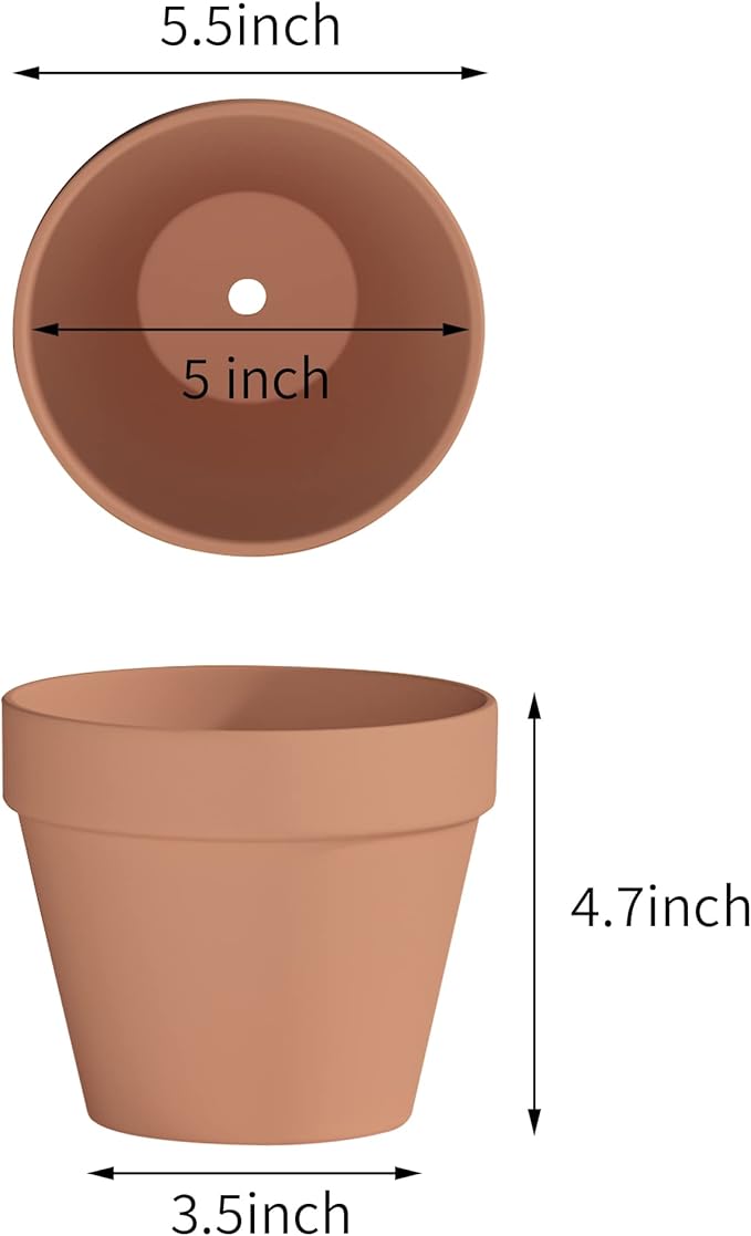 Fcacti 5.5 Inch Clay Pot for Plant with Drainage Hole - 8 Pack Large Terra Cotta Plant Pot, Clay Ceramic Pottery Planter Cactus Flower Pots Succulent Pot, Terracotta Pot for Indoor Outdoor Plant