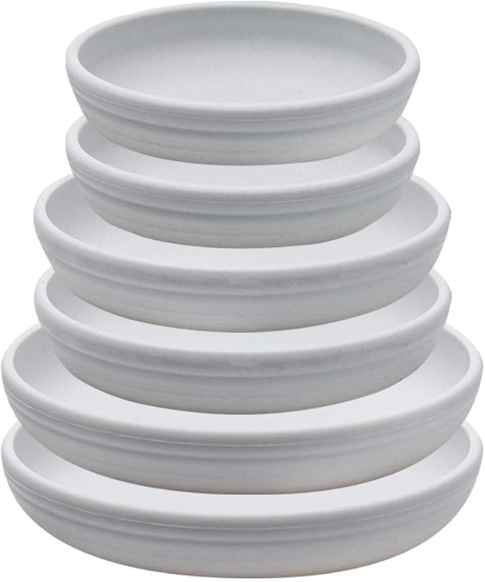 SAROSORA Round Plastic Plant Saucer Drip Tray Set of 6 for Indoor Outdoor Home Garden Flower Plant Container Flower Pot Pallets ((5.8''+7"+8'') x2, White-Grey)