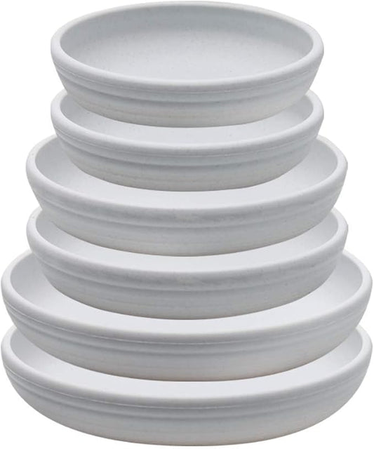 SAROSORA Round Plastic Plant Saucer Drip Tray Set of 6 for Indoor Outdoor Home Garden Flower Plant Container Flower Pot Pallets ((5.8''+7"+8'') x2, White-Grey)