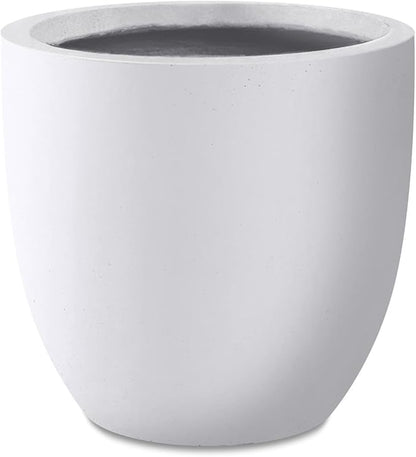 Kante 14 Inch Dia Round Concrete Planter, Indoor Outdoor Large Plant Pot with Drainage Hole and Rubber Plug for Home Patio Garden, Pure White