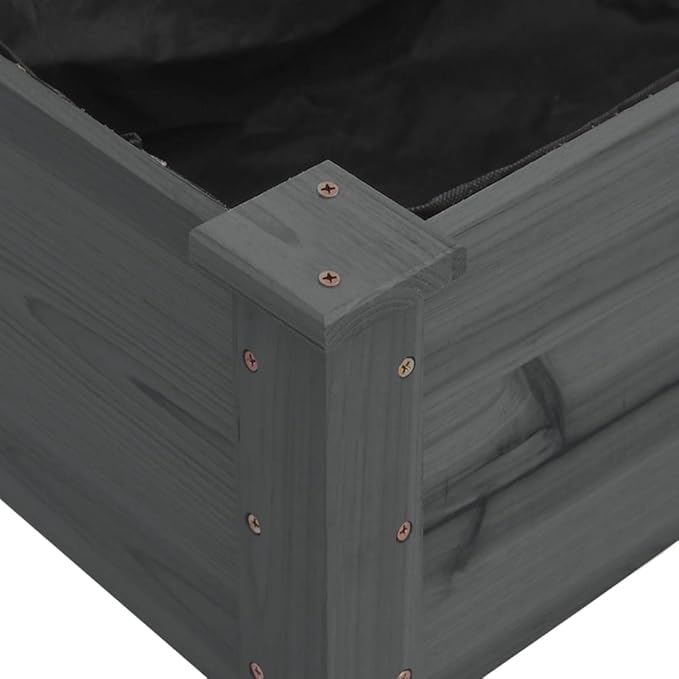 vidaXL Raised Garden Bed - Outdoor Wooden Planter Pot with Protective Liner, Solid Fir Wood Construction, Spacious for Vegetables/Herbs/Flowers, Gray, 94.5"x23.6"x9.8"