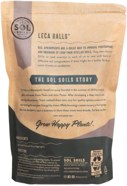 Sol Soils LECA Balls - Lightweight & 100% Natural Hydroponic Clay Pebbles for Plants - Soil Amendments to Improve Drainage, Aeration, and Support Healthy Root Growth - 1 Quart