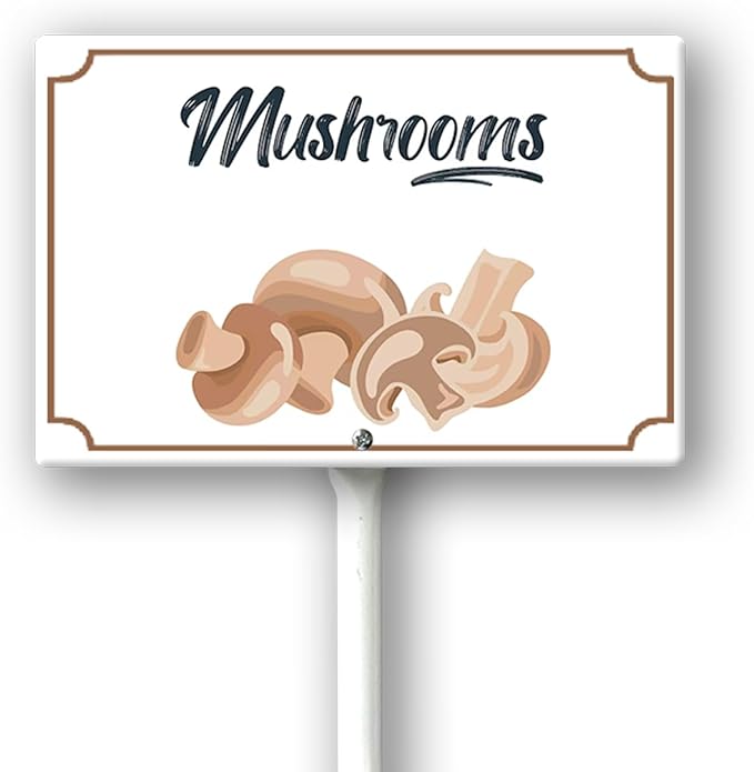 Boylee Mushroom Garden Signs 8x12inch Aluminum with Stake for Vegetables, Herbs, Flowers & Potted Plants