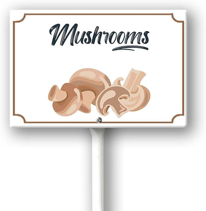 Boylee Mushroom Garden Signs 8x12inch Aluminum with Stake for Vegetables, Herbs, Flowers & Potted Plants