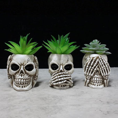 YYW Skull Planter Pot Set of 3 Succulents Pot Halloween Skeleton Sculpture Decor Resin Flowerpot for Home Office Desk Decorations