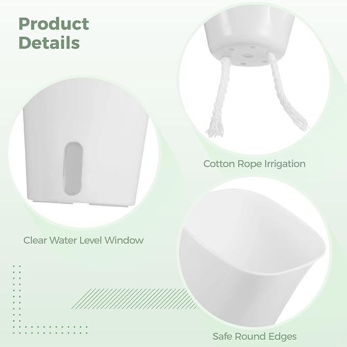 OMISTAR 25 Pack 3 Inch Self Watering Pots for Indoor Plants, Small White Plastic Planter with Water Level Indicator, Vents & Drainage Holes, for Succulents, Herbs, Flowers
