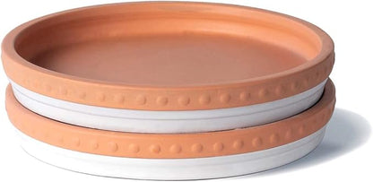YBX 8-inch Plant Saucer Premium Terracotta Saucer Round Ceramic Plant Trays, Pack of 2 (White/Terracotta)