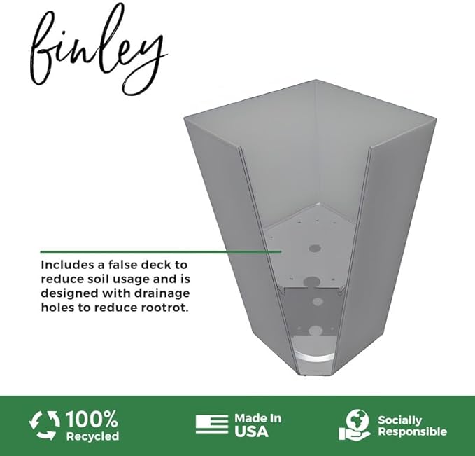 Bloem Tall Finley Tapered Square Planter: 25" - Cement Gray - Matte Textured Finish, 100% Recycled Plastic Pot, for Indoor and Outdoor Use, Gardening, 9 Gallon Capacity