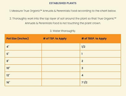 True Organic Annuals & Perennials Food – Organic Fertilizer for Stunning Blooms and Robust Foliage – 4lb Bag Covers 70 Sq. Ft.- Case of 6