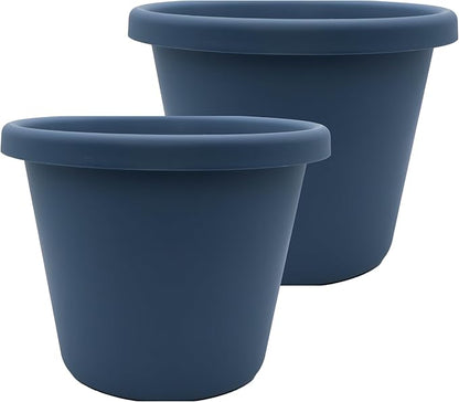 The HC Companies 24 Inch Classic Round Planter Pots with Drainage, Rolled Rim Plastic Planters for Indoor & Outdoor Plants, 2-Pack Decorative Flower Pots for Garden, Office & Home Decor, Slate Blue
