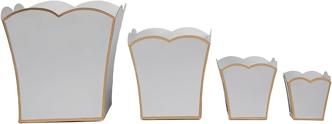 Jaye's Studio Decorative Square Cachepot Flower Pot, House Plant Pot Indoor, Modern Scalloped Planter, Boho Planter, Metal Pot - Floor, Tabletop, Porch & Window Planter for House Decor (White, 8")