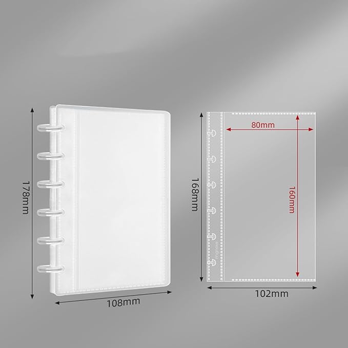 Discbound Photo Card Album with Frosted PP Cover 20 Sheets Clear PP Sleeves 6 Discs Bound Organizer Storage Book for Cash Money Stickers Photos Cards (6 Rings 1 Pocket)