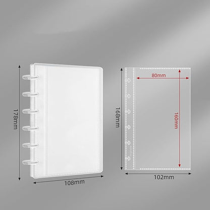 Discbound Photo Card Album with Frosted PP Cover 20 Sheets Clear PP Sleeves 6 Discs Bound Organizer Storage Book for Cash Money Stickers Photos Cards (6 Rings 1 Pocket)