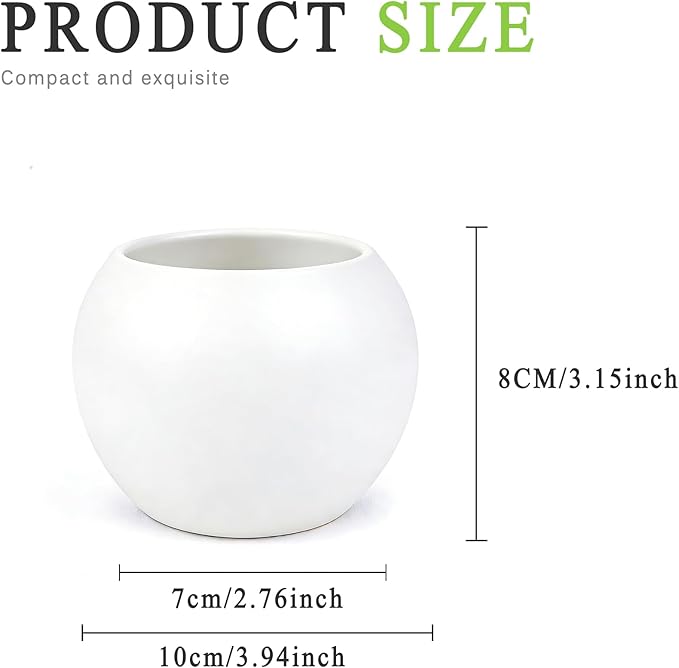 White Spherical Ceramic Planter Succulent Small Plant Pots Indoor Modern Round Decorative Indoor-Outdoor Garden Plant Pots with Drainage Holes - Plants Not Included 3.94 x 3.94 x 3.15 Inch