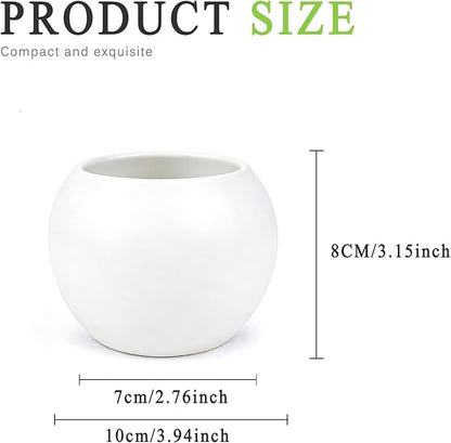 White Spherical Ceramic Planter Succulent Small Plant Pots Indoor Modern Round Decorative Indoor-Outdoor Garden Plant Pots with Drainage Holes - Plants Not Included 3.94 x 3.94 x 3.15 Inch