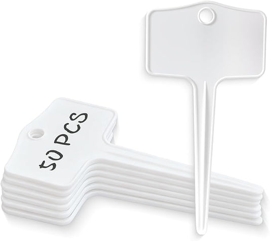 50pcs Plastic Plant T-Type Labels Garden Stake Markers Waterproof Plant Tags for Outdoor (White)