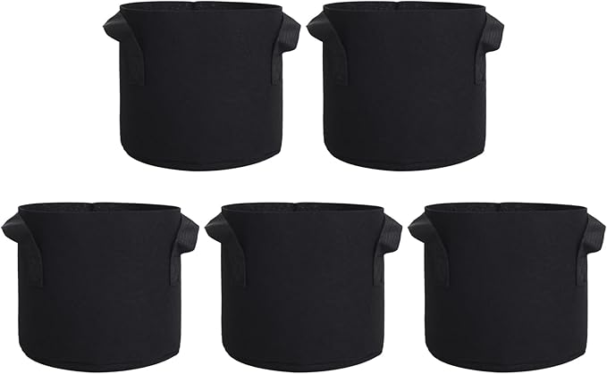10 Gallon Fabric Grow Bags, Black Nonwoven Plant Pots with Handles, 15.7x11.8 Inches, 5 Pack