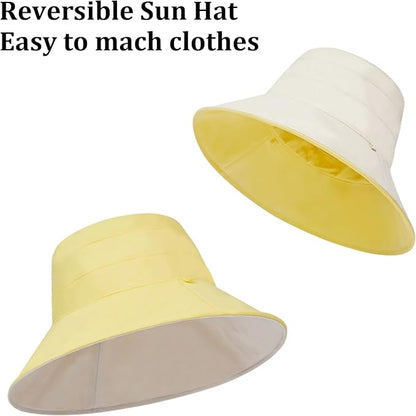Peicees Wide Brim Sun Hats for Women Reversible Bucket Hat UV Sun Protection Hat UPF 50+ for Beach Travel Hiking Gardening