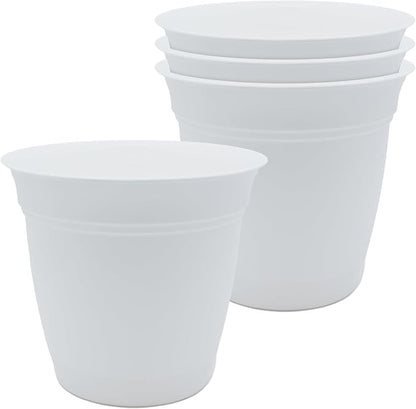 The HC Companies 6 Inch Eclipse Round Planter Pots with Drainage Holes & Attached Saucer, Lightweight UV-Resistant Plastic Indoor & Outdoor Planters, 4-Pack Flower Pots for Garden & Home Decor, White