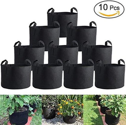 Aeration Planting Pot, 7Gallon/10Gallon Round Planting Grow Bags Aeration Fabric Pots with Handles Garden Potato Vegetable Flower Root Container Bonsai Pot (5Pack-10GAL)