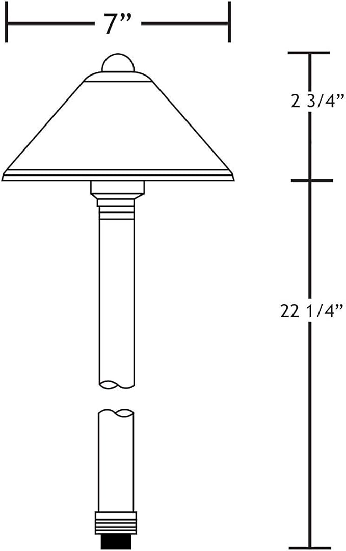 VOLT Conehead 12V Brass Path Light (7" Shade, 25" Tall) for Low Voltage Landscape Lighting on Outdoor Pathway, Walkway, Garden, Driveway or Patio