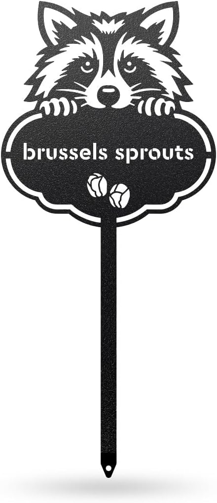 RealSteel Rocky the Raccoon Plant Markers – Cute Metal Garden Labels for Herbs & Vegetables | Outdoor Steel Plant Stakes for Garden, Greenhouse & Raised Beds | Gardening Gift | USA (BRUSPROUTS-B-6X13)