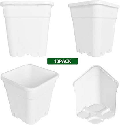10-Pack 5 Gallon Square Planter Nursery Pots, Flower Plant Container Injection Molded Plastic Nursery Pot Gardening Pots for Indoor Outdoor Vegetables, Succulents, White
