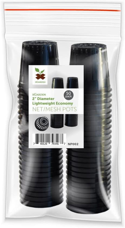 xGarden - Lightweight Economy Net Pots - Thin Lip & Slotted Sides - for Hydroponics & Aquaponics - UV Resistant & BPA Free Plastic - Indoor or Outdoor Growing - Black 2" Round Mesh Pot Cups - 50 Pack
