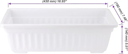 JOIKIT 6 Packs 17 Inch White Plastic Flower Window Boxes Planters with Drainage Holes & Tray, Rectangular Long Vegetable Flower Windowsill Box Planter Pot with Plant Label for Garden Patio Balcony
