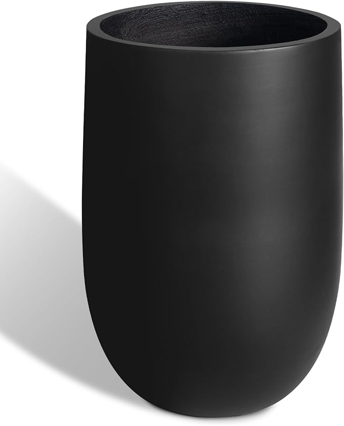 Concrete Planter Outdoor Indoor, Large Tall Cement Plant Pots for Trees Flowers (Black, 22 inch)