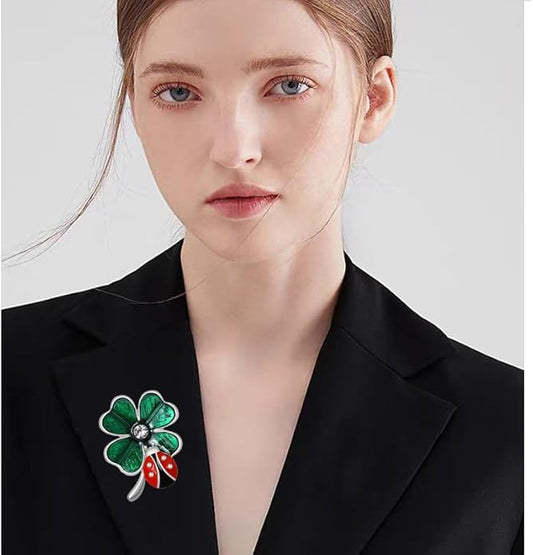 St.Patrick's Day Brooches for Women Dainty Crystal Four Leaf Lapel Pin Shamrock Hat Brooch Pins Irish Enamel Brooches Irish Holiday Costume Accessory Jewelry