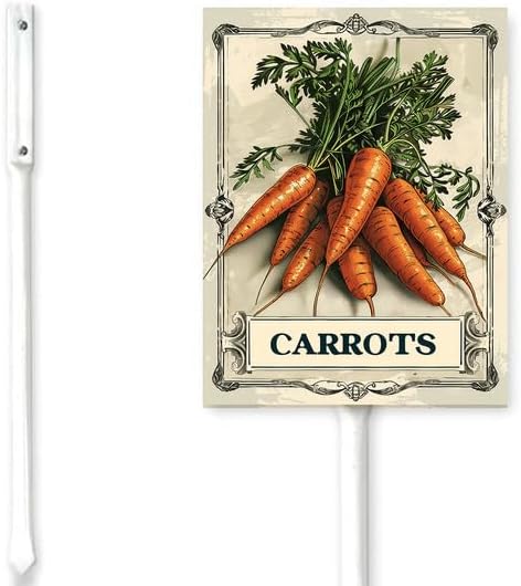 Bidesign (8X12) IN Carrots Aluminum Vegetable Garden Sign With Stake Plant Marker Vegetable Garden Stake With Vegetable Name For Nursery Vegetable Garden Fence Decoration Outdoor