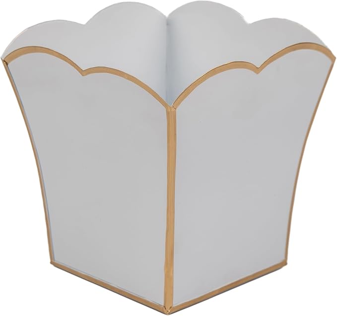 Jaye's Studio Decorative Square Cachepot Flower Pot, House Plant Pot Indoor, Modern Scalloped Planter, Boho Planter, Metal Pot - Floor, Tabletop, Porch & Window Planter for House Decor (White, 6")