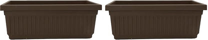 The HC Companies 18 Inch Venetian Rectangular Window Planter Box - Lightweight Plastic Indoor Outdoor Plant Pot with Drainage for Windowsill, Herbs, Flowers, Chocolate (Pack of 2)