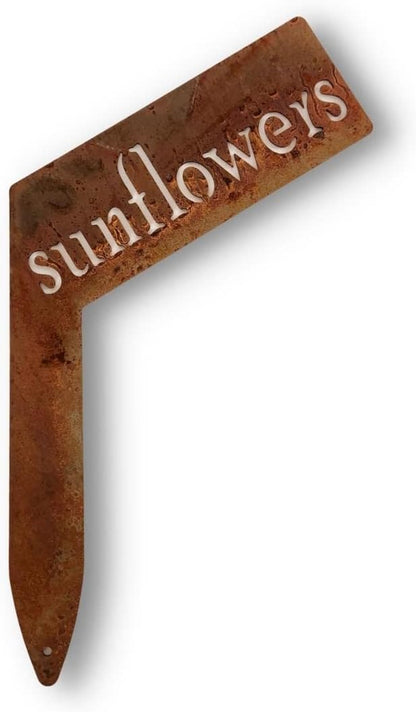 Planter Size Small Metal Garden Plant Vegetable Flower or Herb Markers 13.5 Inches Tall (sunflowers, Naturally Rusted)