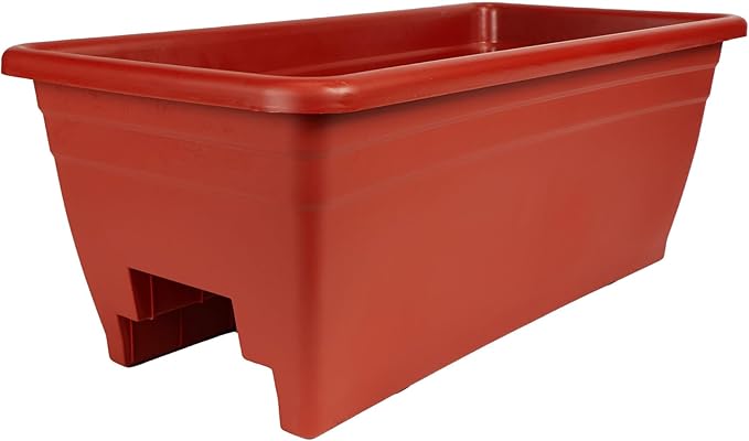 The HC Companies 24 Inch Deck Rail Planter Box with Drainage Plug, Lightweight UV-Resistant Plastic Outdoor Planters for Wood Deck Rail, Flower Box for Garden, Patio, Balcony, and Fence, Clay