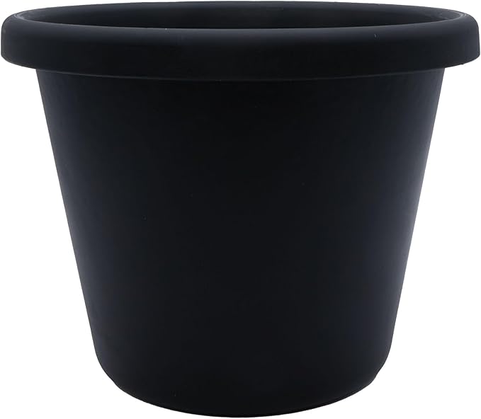 The HC Companies 15.5 Inch Classic Round Planter Pots with Drainage, Rolled Rim Plastic Planters for Indoor Outdoor Plants, 2-Pack Decorative Flower Pots for Garden, Patio, Office & Home Decor, Black