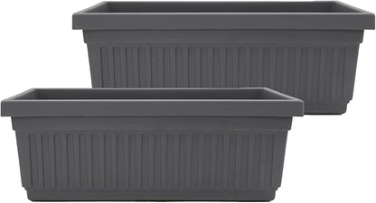 The HC Companies 30 Inch Venetian Window Planter Box with Drainage Plug, Lightweight UV-Resistant Plastic Indoor & Outdoor Planters, 2-Pack Flower Box for Garden & Home Decor, Warm Gray