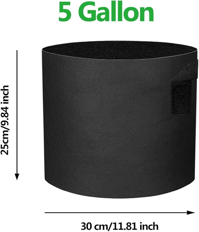 5 Pack 5 Gallon Grow Bags - Black Breathable Fabric Pots Heavy Duty Aeration Fabric Pots Thickened Nonwoven Fabric Pots Plant Grow Bags with Handle