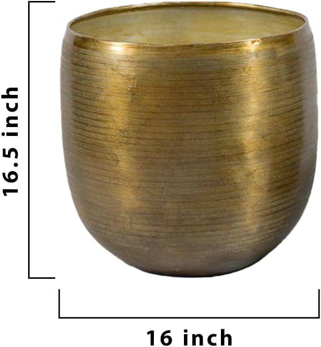 Serene Spaces Living Brass-Toned Aluminum Cachepot Planters, Handcrafted in India, Elegant Wedding, Home & Office Decor, Vintage Planter for Indoor Plants, Flowers, Table Centerpieces, Large, Set of 2