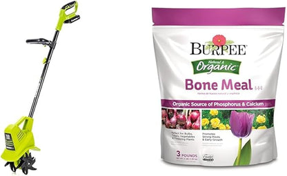 Earthwise Power Tools by ALM TC70020IT 20-Volt 7.5-Inch Cordless Electric Garden Tiller Cultivator & Burpee Bone Meal Fertilizer | Add to Potting Soil | Strong Root Development