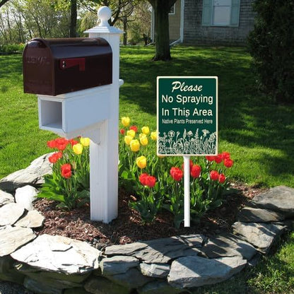 FemiaD No Spraying In This Area Yard Sign with Stake 8x12inch Sturdy Aluminum Rustproof Outdoor Lawn Decor Native Plants Preserved Here Sign for Garden Front Door Outdoor Use Easy to Install